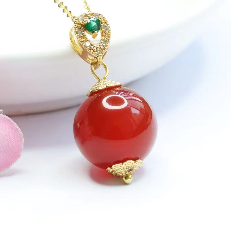 Natural red agate pendant round beads chalcedony jewelry MN1122552