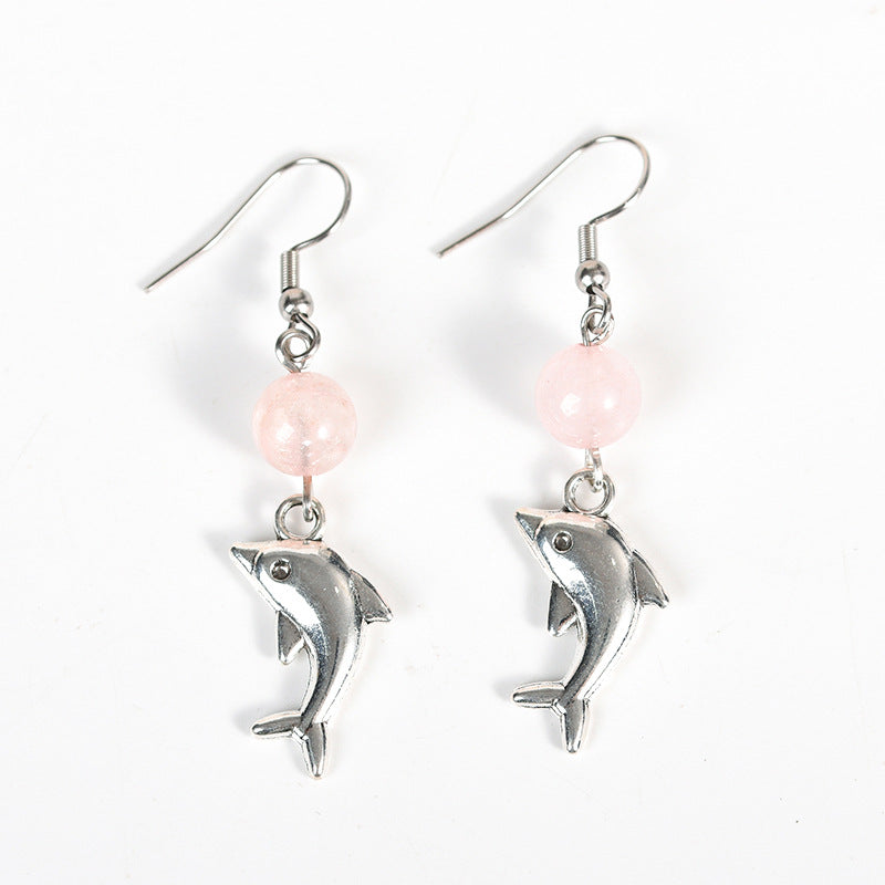 Light luxury fashion amethyst rose quartz earrings high-end design dolphin personality hot-selling new earrings 