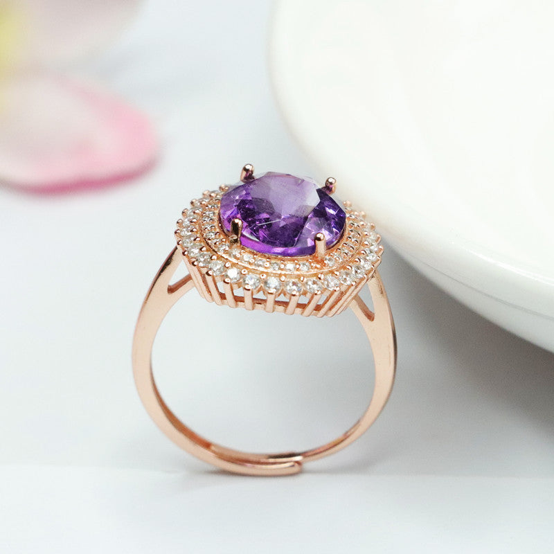 S925 silver inlaid with natural amethyst ring Brazilian colored treasure jewelry CB2110610 