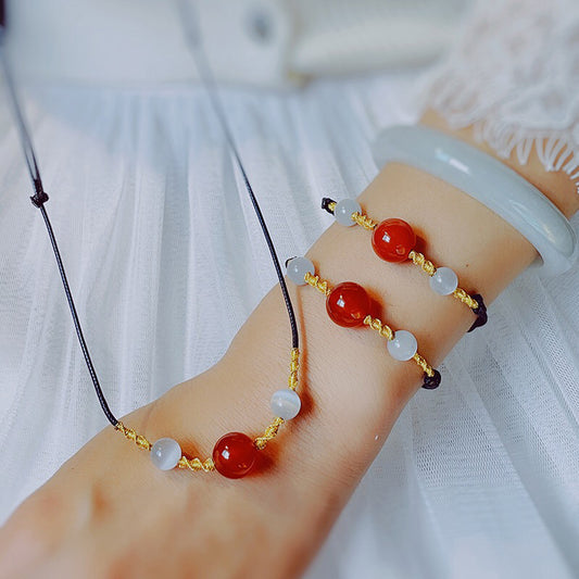 Acacia bean red agate clavicle necklace bracelet Xiaohongshu Douyin same style cat's eye stone MN2061209