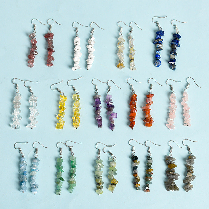 Hot selling natural crystal mixed long gravel earrings creative simple women's handmade earrings 