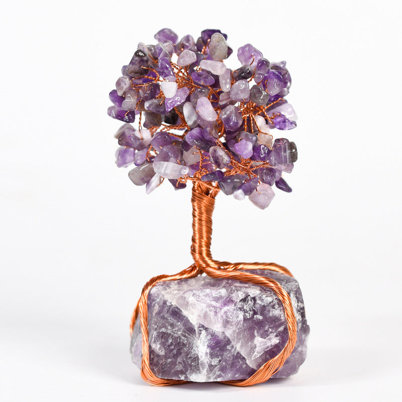 White crystal base, silk-wrapped crystal tree ornaments, handicrafts, amethyst creative tree, home office desk, crystal tree decorations 