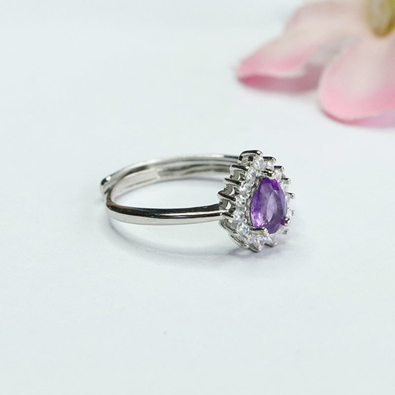 Natural Amethyst Water Drop Ring Purple Colorful Jewel Ring CB4041802 