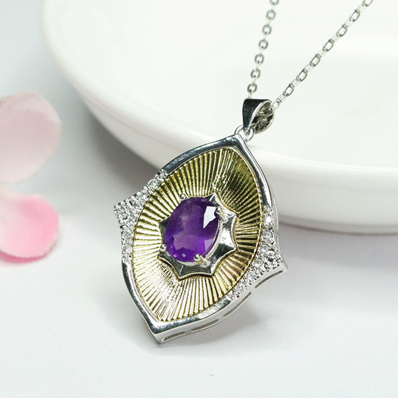 Natural Amethyst Pendant Purple Color Treasure Braided Pattern Necklace Women's Jewelry CB4041904 