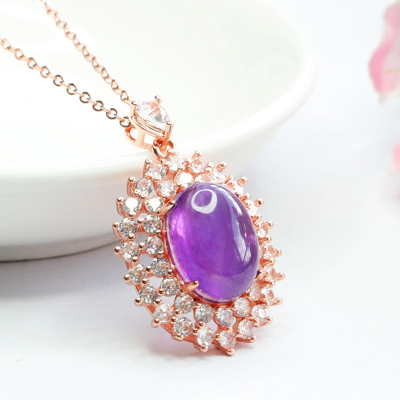 Natural Amethyst Pendant Purple Gemstone Necklace Women's Fashion Jewelry CB3082908 