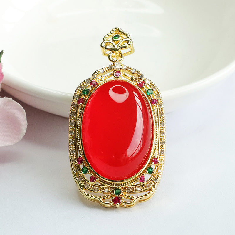 Red Agate Pendant Pigeon Blood Carnelian Necklace for Women Retro MN3080211