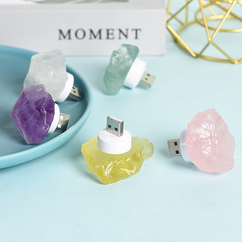 Natural rough stone irregular transparent crystal colorful shiny heart-shaped night light color changing Halloween gift luminous gift 