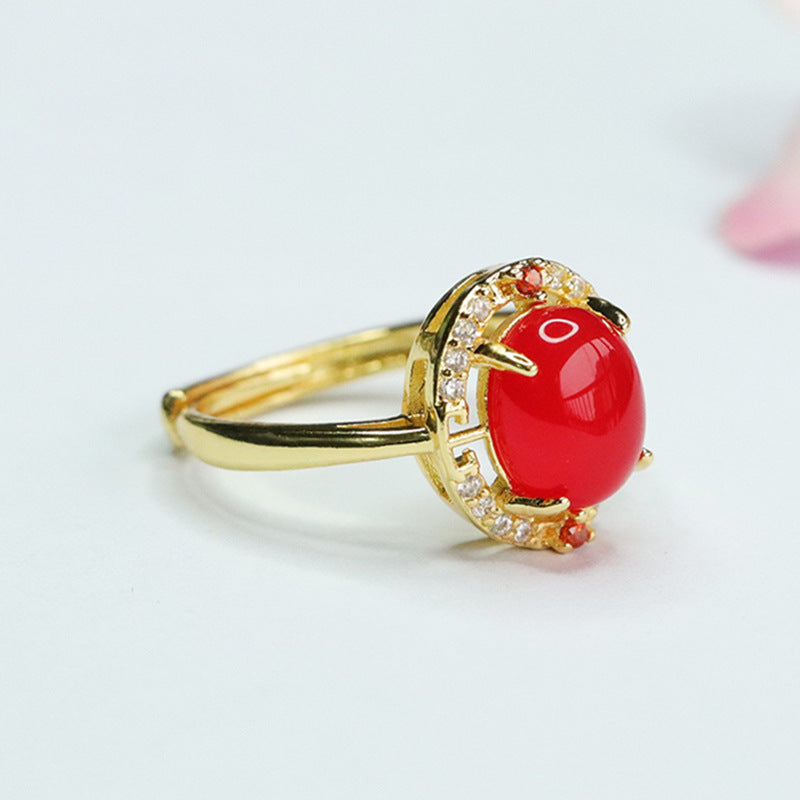 Ice chrysoprase ring red agate finger ring new Chinese style MN4012603