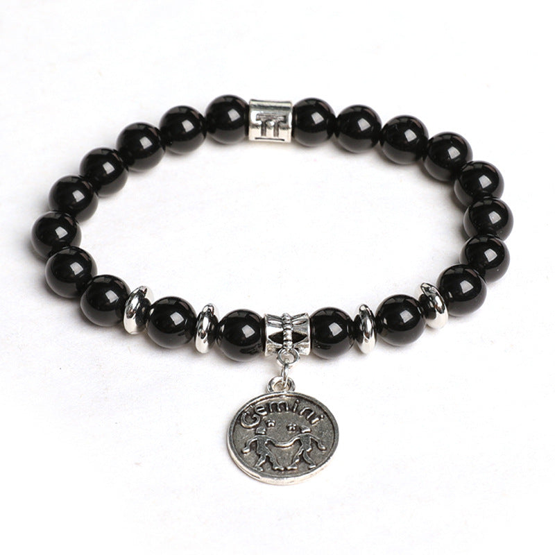 Natural Obsidian Twelve Constellations Planet Beads Bracelet Tag Style Bracelet Couple Style Finger Wrap Soft Bracelet 