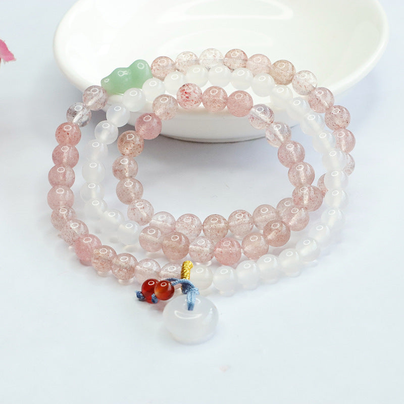 Natural strawberry crystal bracelet with multiple circles of lychee jelly chalcedony safety buckle bracelet factory wholesale CB3022407 