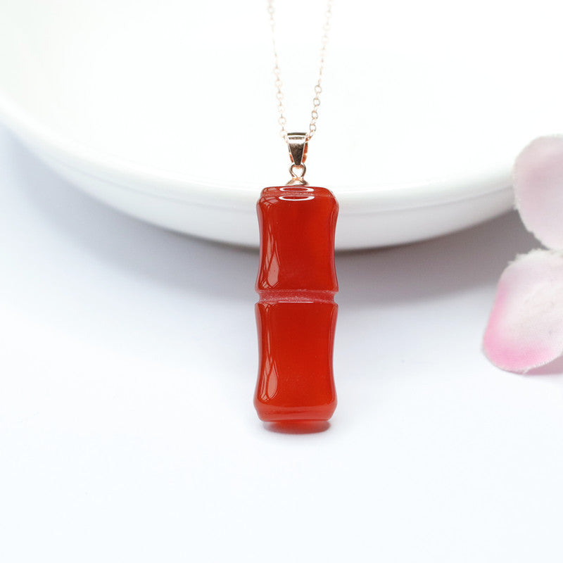 S925 silver inlaid with natural red agate bamboo pendant jewelry chalcedony MN2032405