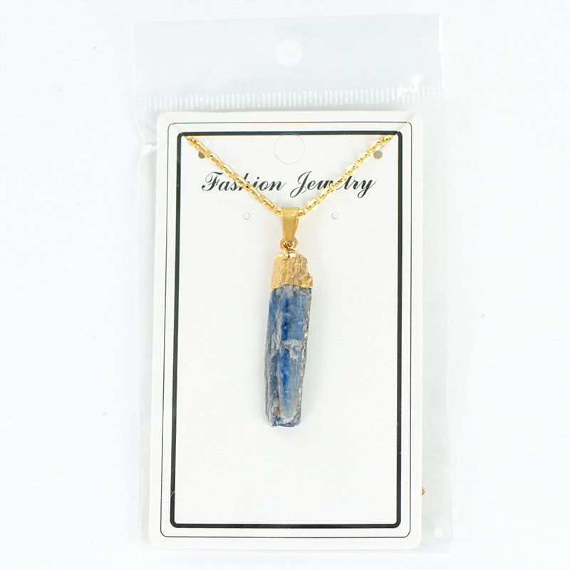 Exquisite and simple natural kyanite rough stone gold-plated pendant irregular crystal necklace jewelry accessories 