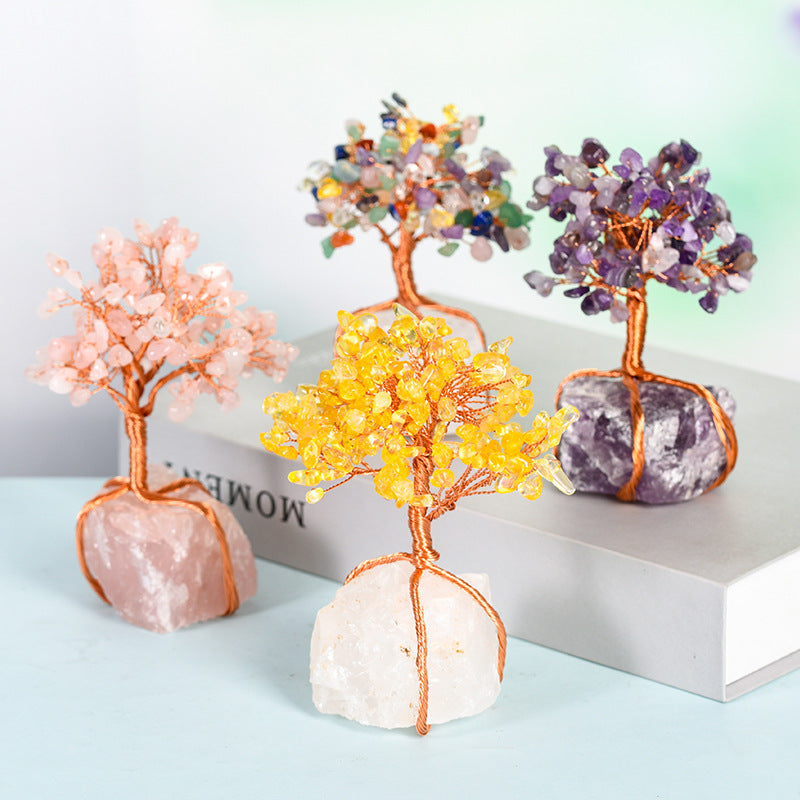 White crystal base, silk-wrapped crystal tree ornaments, handicrafts, amethyst creative tree, home office desk, crystal tree decorations 