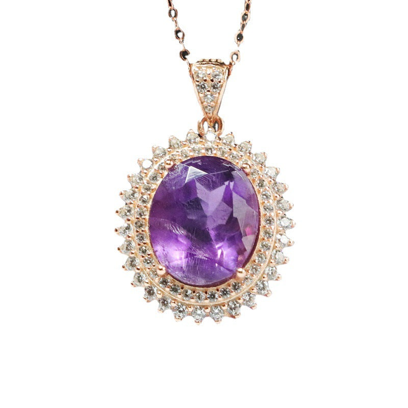 S925 silver inlaid with natural amethyst pendant Brazilian colored treasure jewelry CB2110608 