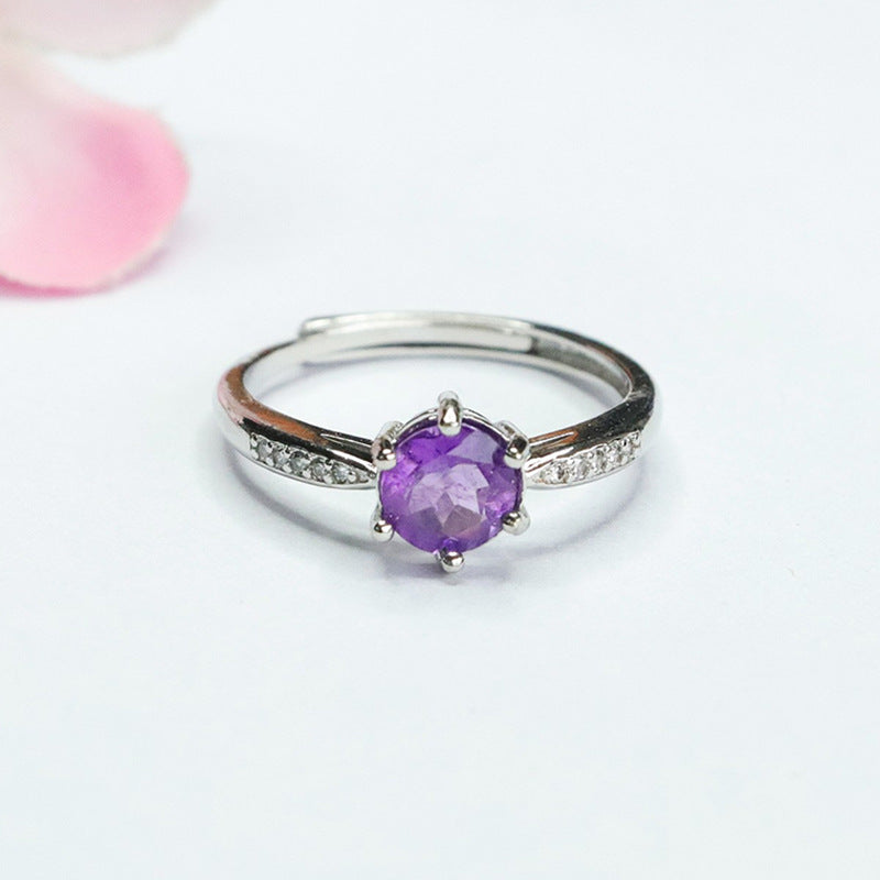 Natural Amethyst Ring Purple Colored Claw Inlaid Ring Ring CB4041801 