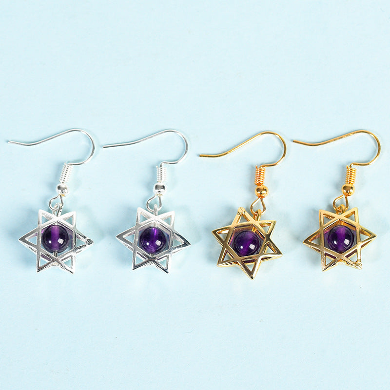 Foreign trade jewelry natural crystal raw stone earrings cute six-pointed star earrings temperament personality sweet earrings 