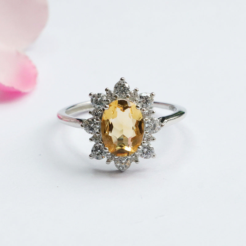 S925 silver inlaid citrine ring live ring colorful treasure jewelry gift CB2112708 