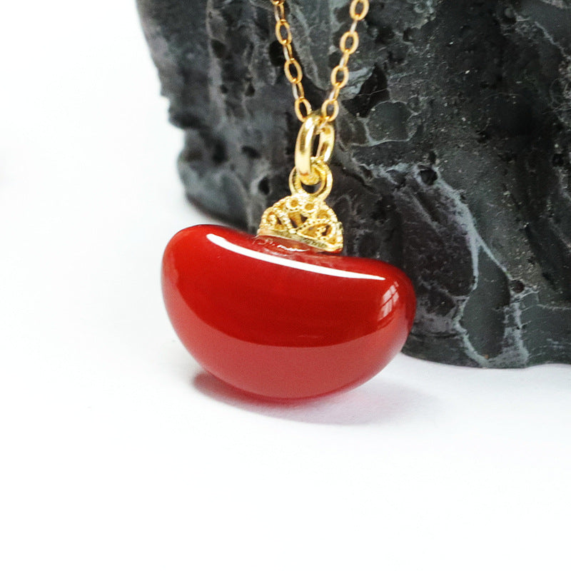 S925 silver inlaid with natural red agate pendant chalcedony ingot jewelry MN2110401