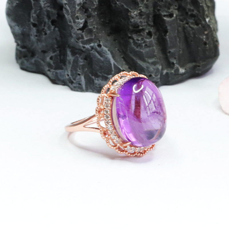 S925 silver inlaid natural amethyst ring dove egg ring women's jewelry CB2041407 