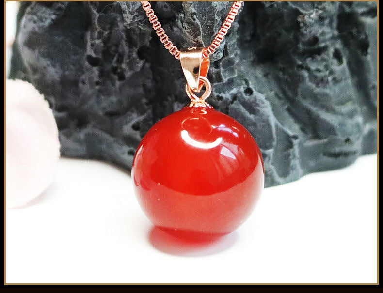 S925 silver inlaid with natural red agate ball pendant chalcedony jewelry MN1122549