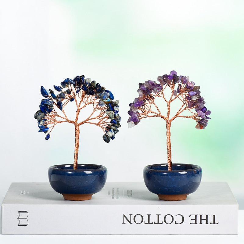 Natural crystal tree gravel ornaments crystal tree home creative office decoration crafts colorful small bowl shape base 