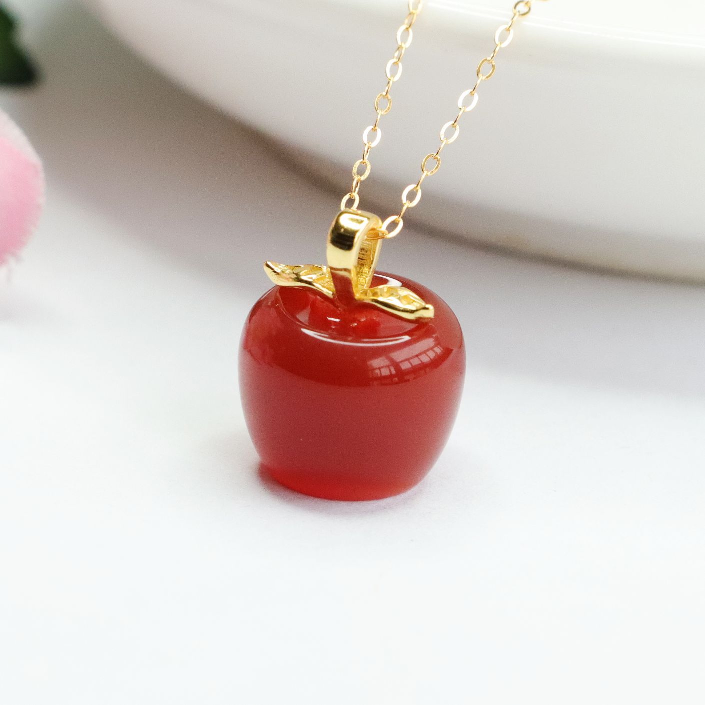 S925 silver set with natural red agate apple pendant necklace jewelry MN2120607