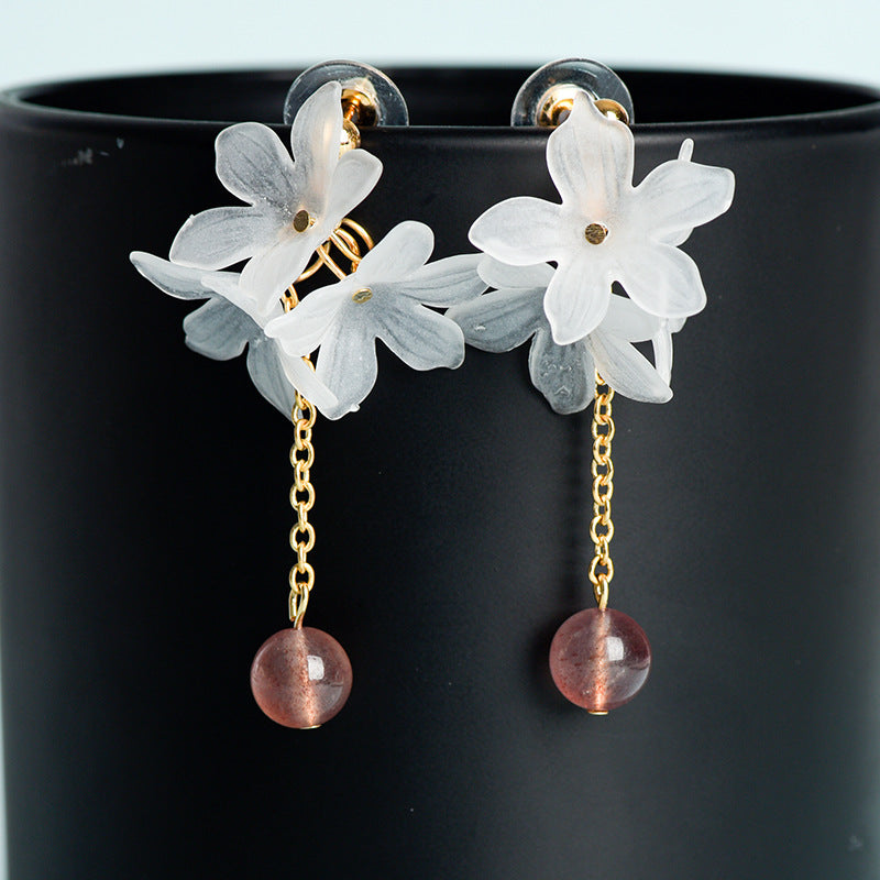 Jewelry Natural Crystal Beads Gardenia Flower Earrings European and American Creative Simple and Generous Handmade Earrings 