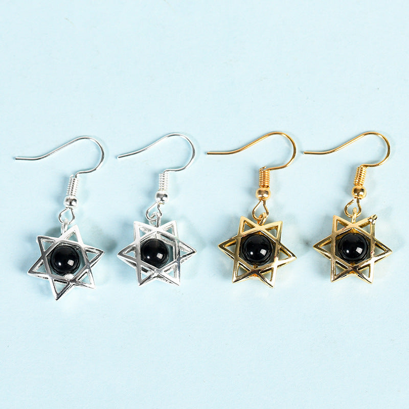 Foreign trade jewelry natural crystal raw stone earrings cute six-pointed star earrings temperament personality sweet earrings 