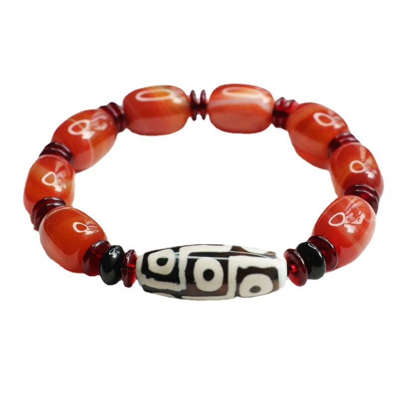 Dzi Bead Bracelet Red Agate Passepartout Chalcedony Jewelry MN1122565