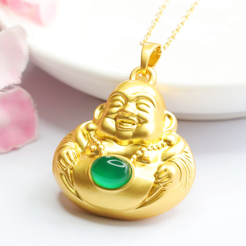 Natural red agate Buddha pendant chrysoprase Maitreya Buddha necklace national trend MN3110613