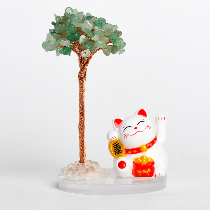 Natural crystal tree gravel ornaments crystal tree home creative office decoration crafts white cat style 