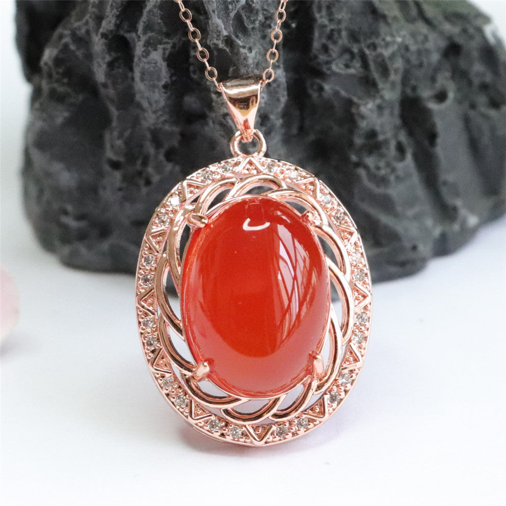 Natural red agate pigeon egg pendant chalcedony collarbone necklace crystal jewelry 2050508