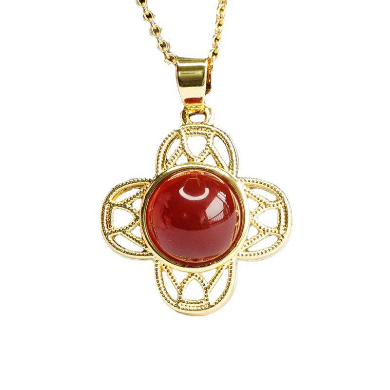 Carnelian Pendant Chalcedony Four Leaf Clover Jewelry MN3041102