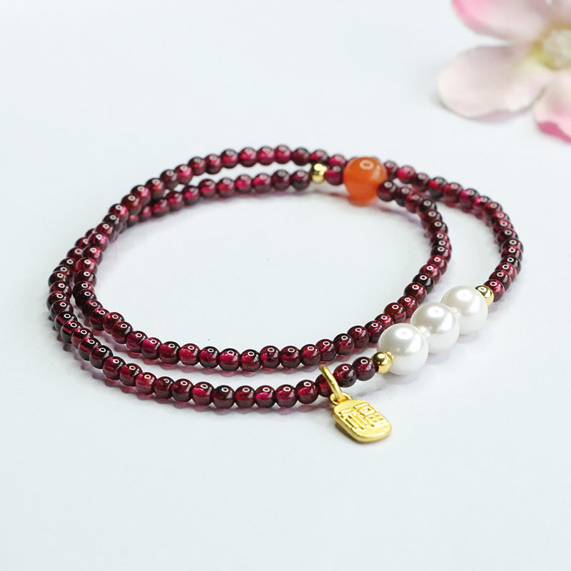 Natural Garnet Bracelet Women's Stone Crystal Double Circle Bracelet CB4052104 