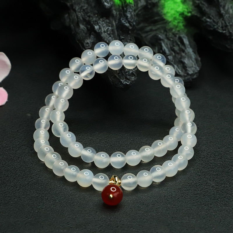 Natural white chalcedony bracelet red agate acacia bean bracelet national trend CB4030901 