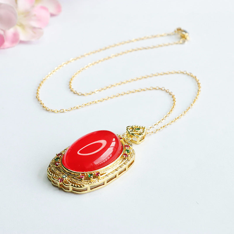 Red Agate Pendant Pigeon Blood Carnelian Necklace for Women Retro MN3080211