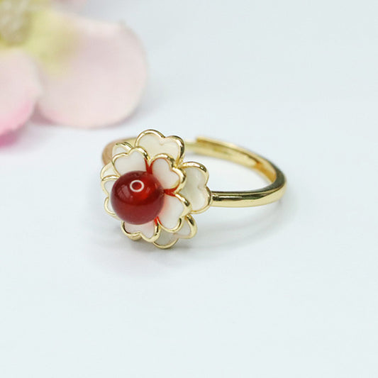 Natural red agate ring camellia ring pigeon blood carnelian MN3100101