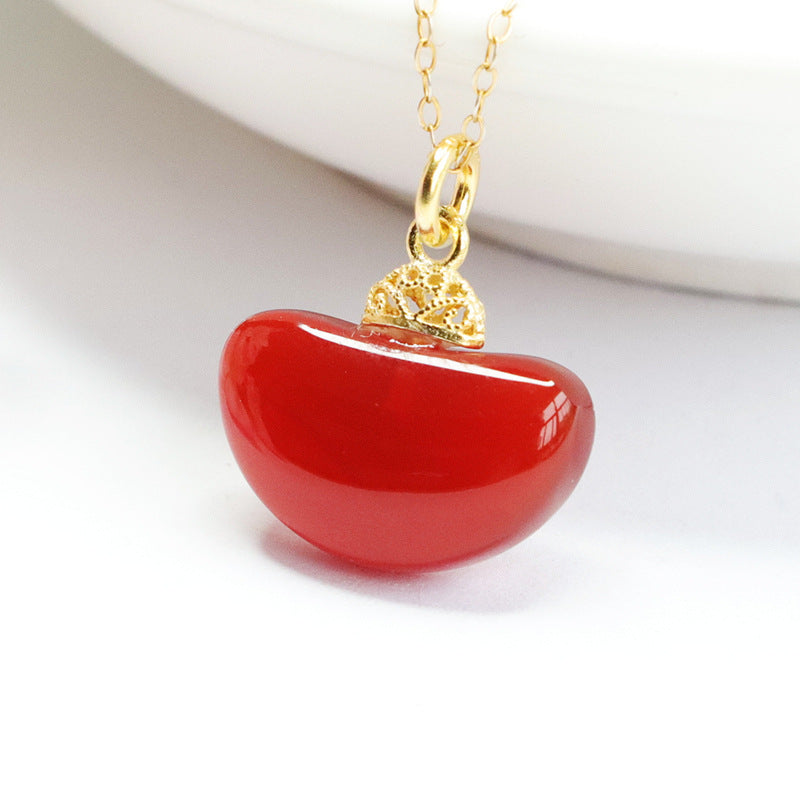 S925 silver inlaid with natural red agate pendant chalcedony ingot jewelry MN2110401