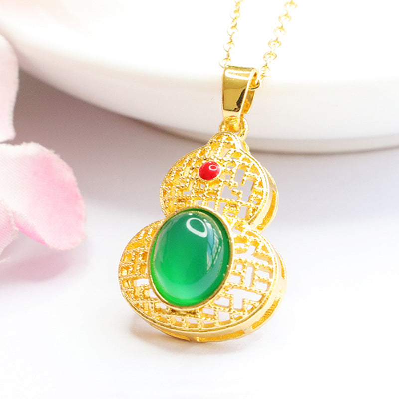 Natural chrysoprase gourd pendant hollow red agate necklace ethnic style MN3110608