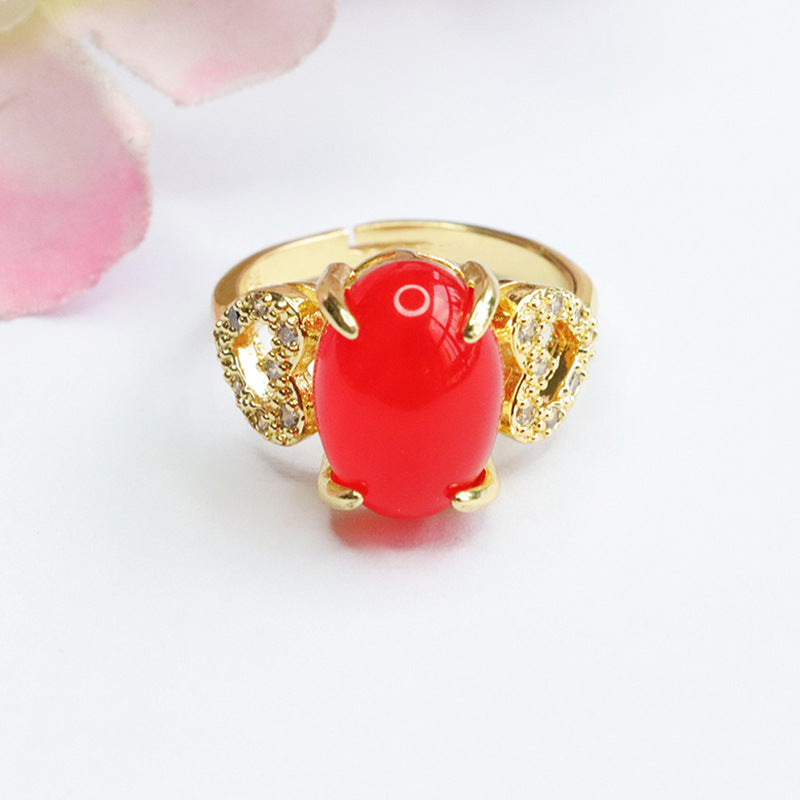 Natural red agate ring imperial chrysoprase ring vintage MN3110505