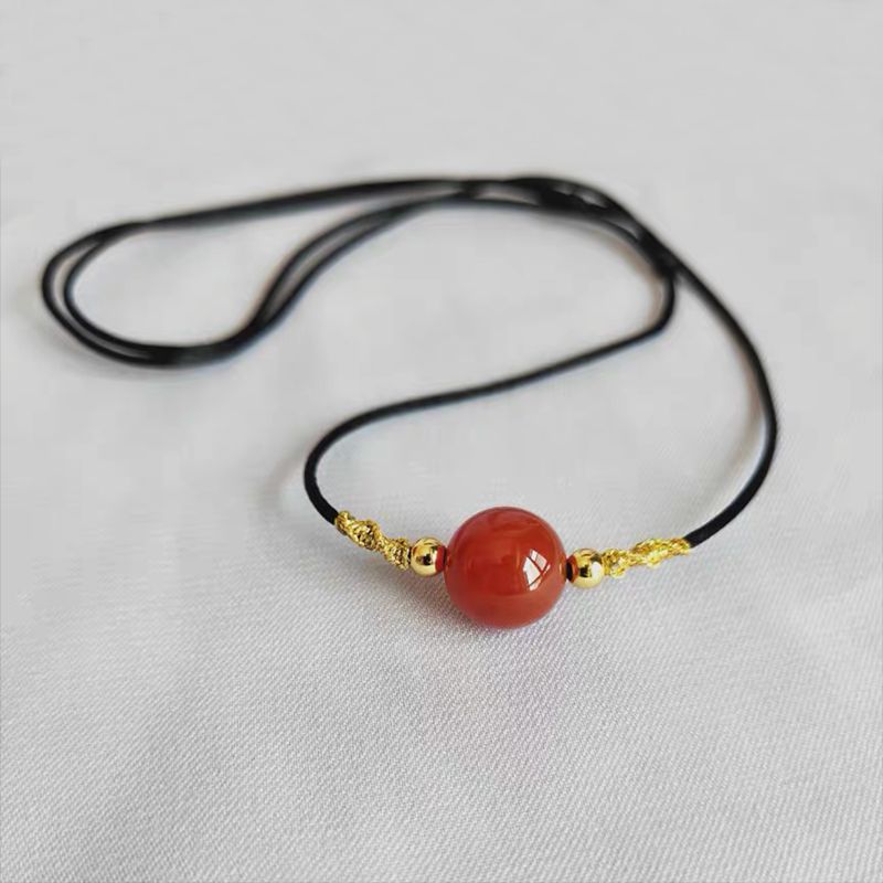 18K Gold Red Agate Bracelet Necklace Acacia Bean Clavicle Pendant Braided Douyin Same Style MN2061101