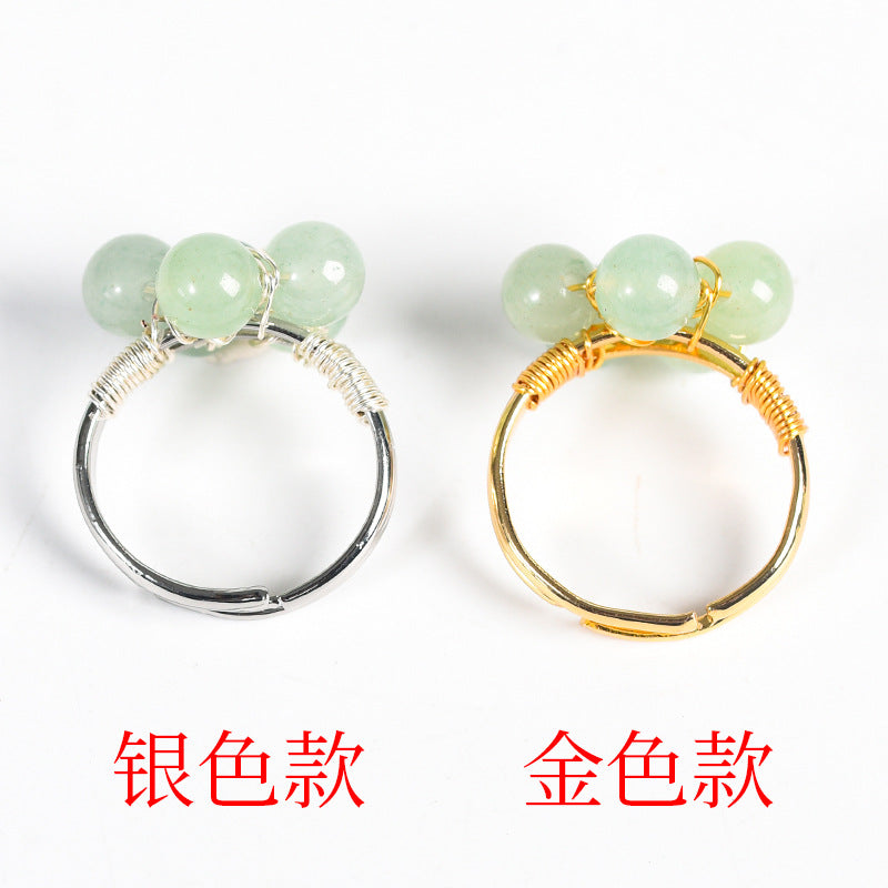 Natural crystal raw stone round beads flower jade ring hand-wound hot-selling jewelry 