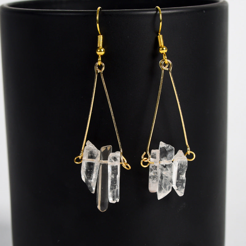 Hot selling white crystal tooth irregular raw stone earrings creative simple ladies handmade earrings 