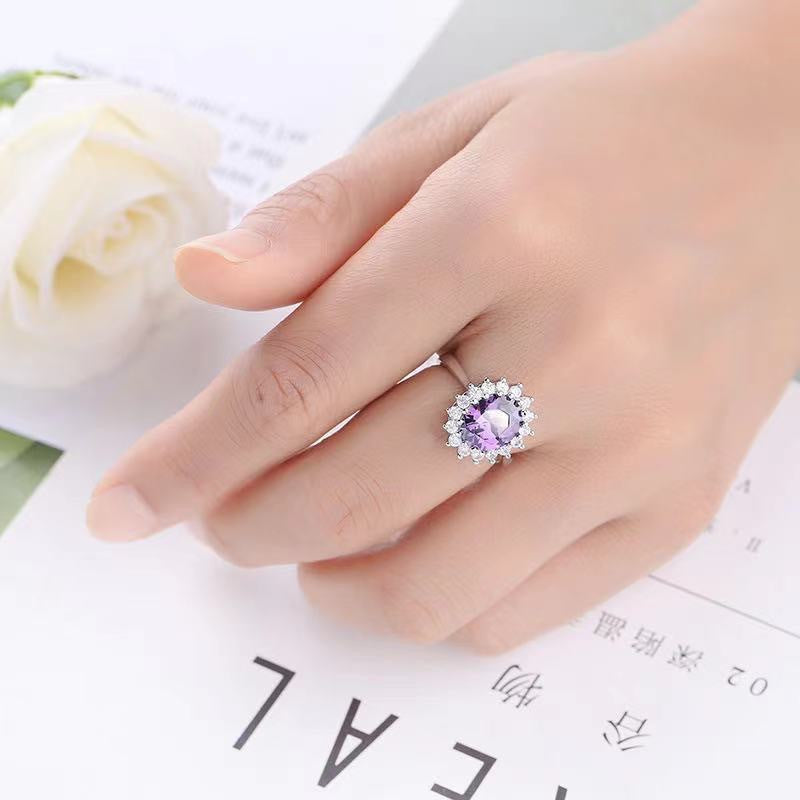 Amethyst Ring Full Diamond Crystal Adjustable Ring Women's Jewelry CB2120140 