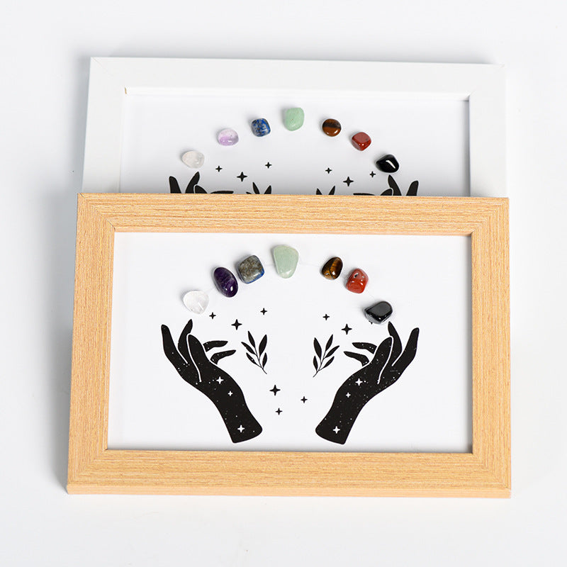 Hands Colorful Raw Stone Crystal Wooden Picture Frame Placement for Moving to a New Home Wooden Picture Frame Home Furnishings 