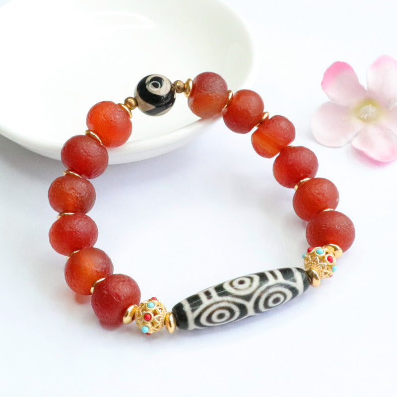 Old material orange peel red agate bracelet dzi beads chalcedony bracelet MN2050504