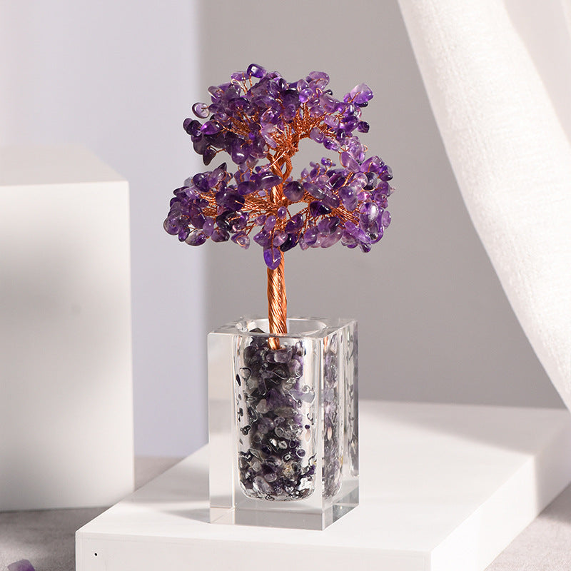 Natural gravel crystal tree diamond glass bowl crafts home creative office desk decoration color tree wholesale 