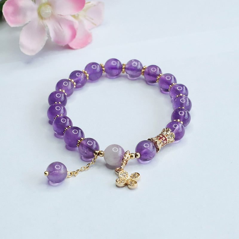 Natural amethyst bracelet four-leaf clover tassel bracelet women's jewelry CB3062906 