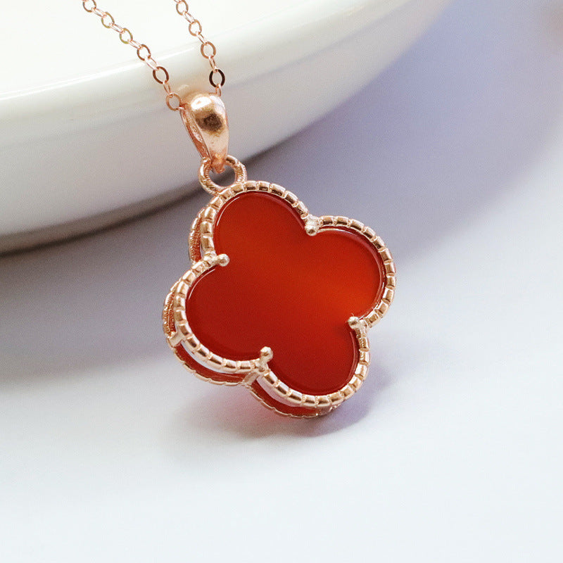 S925 silver inlaid with natural red agate pendant chalcedony four-leaf clover MN2101003