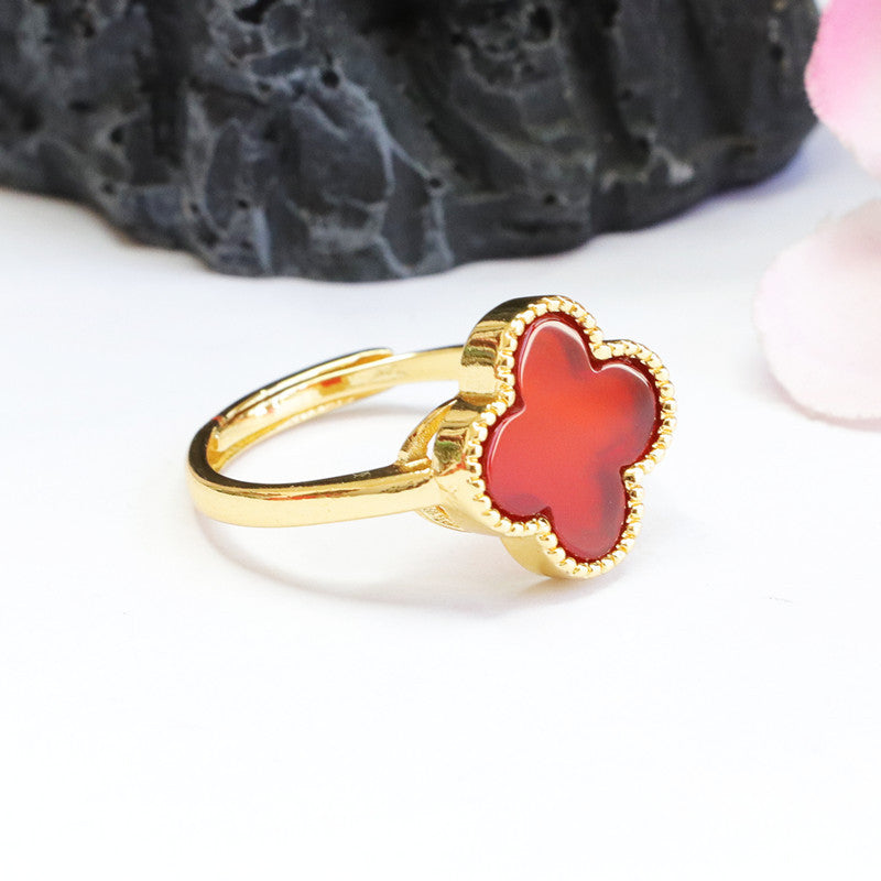 Carnelian four-leaf clover ring chalcedony jewelry MN2040309